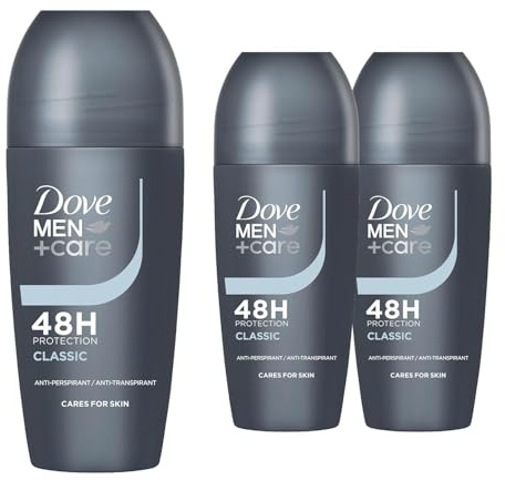 Dove Men+Care Roll On Classic 48 Hours Sweat and Odour Protection with Long Lasting Fresh and Clean Fragrance Antiperspirant Travel Size Deodorant, 50ml Pack of 3