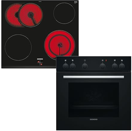 Siemens EQ110KA2B iQ100 Herd-Glaskeramik-Kochfeld-Kombination (herdgesteuert), 59,4 cm breit, Schnellaufheizung, 3D Heißluft - gleichmäßige Hitze auf bis zu drei Ebenen, zuschaltbare Bräterzone