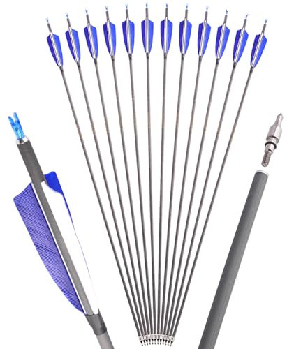 Generisch 12/24 Stück 35zoll Pfeile Für Bogenschießen, 400 Spine Carbonpfeile Bogenpfeile, Für Compoundbogen/Reversbogen/Langbogen Im Freien Bogenschießen Zielschießen (12)