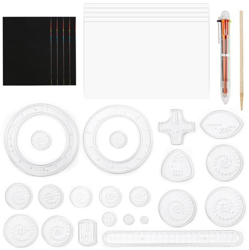 TIANCONGYUN Lot de 28 spirales créatives, motif mandala avec images à gratter et stylos, Spirographe multifonction pour enfants à partir de 8 ans, pochoirs de peinture pour enfants de luxe