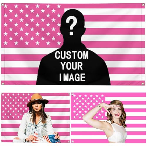 Drapeau américain personnalisé de 0,6 x 0,9 m | Design personnalisé pour dortoirs, chambres, clubs, concerts, bars | Tapisserie décorative amusante (drapeau rose)