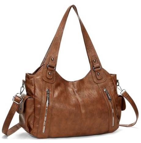 Generisch Generish Handtasche Damen,Weiches Leder Tote Hobo Bag Groß Shopper Tasche Uni Tasche Vintage Bag Braun Slouchy UmhäNgetasche Arbeitstasche für Schule Reisen