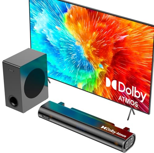 Hiwill 2.1 Barre de Son TV Dolby Atmos, Barre de Son avec Subwoofer de 5.25'', Home Cinema, Enceintes pour Téléviseur, 200W Puissance Maximale, Aigus et Basses Réglables, eARC/Opt/BT/AUX, HiElite A21