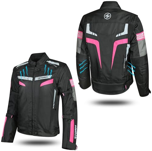 Chaqueta de moto para mujer Storm 4 estaciones con protecciones CE impermeable – Seguridad y comodidad para cada temporada (FR/ES, Letras, XS, Regular, Regular, Rojo)