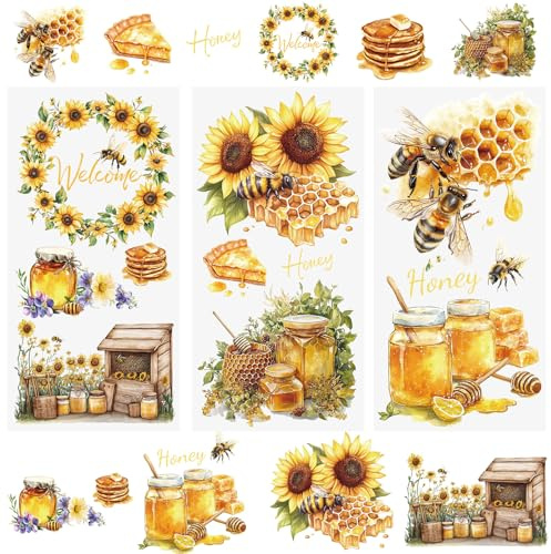 WANDIC 3 Sheets Honey Rub on Transfer Stickers Honeybee Decals Waterproof Stickers Furniture Decals for DIY and Home Decoration,15 * 30cm