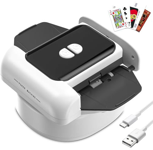Bibykivn Mezclador automático de cartas eléctrico, 2000 mAh, mezcladora de cartas para UNO, juego de cartas de póquer, Skip BO, Phase10 para celebraciones familiares y viajes (blanco-2)