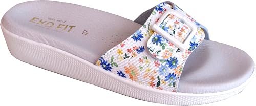 EKO FIT - Sandalia para Mujer con Plantilla Fussbett de Cuero – Gota Metatarsal – Anatómica y Antichoque – Máximo Confort - FLORES 37