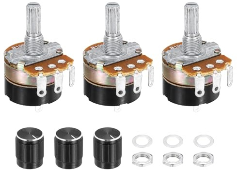 sourcing map 3 Pack WH138 Potentiometer 100K Ohm Single-Joint Variable Resistors 3 Terminals Linear Taper Rotary with Knob Cap for Audio Volume Control