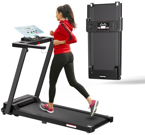 FitinOne Klappbares Laufband für Zuhause bis 6 km/h,Laufband mit LED-Anzeige und Tablet Holder, max. Belastung 150 kg, kompaktes Walking Pad für Zuhause und Büro
