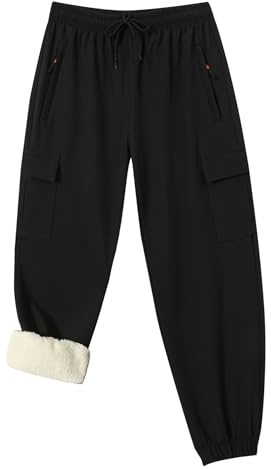 Boy's Girls Winter Cargo Snow Pants Sherpa Lined Sweatpants Thicken Warm Waterproof Skiing Pants Sports Jogger Hiking Pants(skipants63801-Black14)