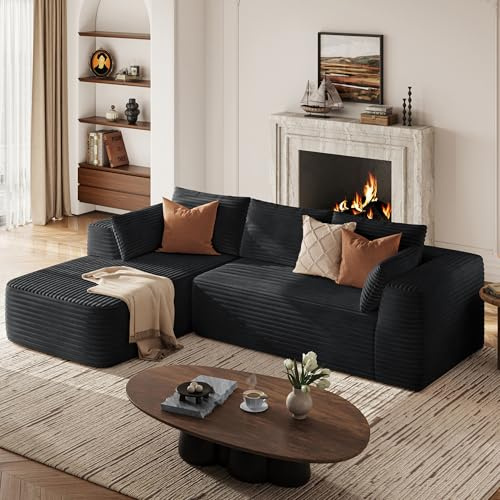 LINSY HOME Canapé d'angle avec fonction convertible - 270 cm - Corduroy - Canapé modulaire en forme de L - Canapé 3 places avec méridienne - Canapé sectionnel pour salon - Aucun montage nécessaire
