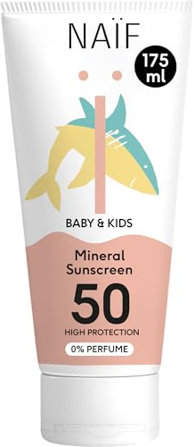 Naïf Crema solare minerale - per Neonati e Bambini - Protezione elevata - Resistente all'acqua - Vegano - Senza profumo - SPF50-175ml