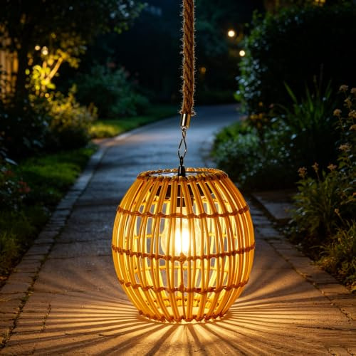 Farolillos Solares Exterior Colgante,Lámparas Solares para Exteriores,LámparaS Colgante De RatánS Vintage,Luz Solar Exterior Jardín,para Balcón Terraza Pabellón