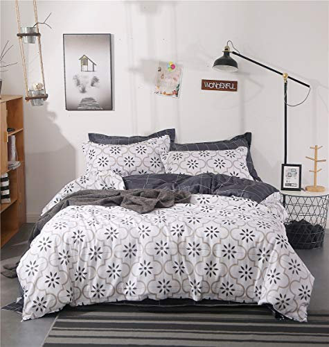 Odot Bettwäsche Bettbezug Set 3 TLG, Bettwäsche-Set 3 Teilig Flaches Muster Mikrofaser Wende Weiche Atmungsaktive mit Bettbezug Kissenbezüge Kinder Mädchen Junge (135x200cm,Weiß modern)