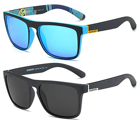 DUBERY Classic Polarized Sunglasses for Men Women Retro 100% UV Protection Driving Sun Glasses D731,2 Pack (Black/Blue+Black/Black)