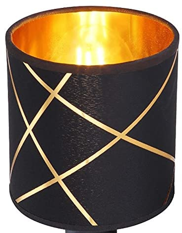 Lampenschirm E27 Vintage Farbe: Schwarz/Gold Lampenschirm für Tischlampe Textilschirm Ersatzschirm Retro Tischlampe Pendelleuchte E27 Fassung Durchmesser (Schwarz/Gold Muster Ø 13cm)