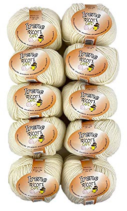 Tricot Cafè Irene - 10 Gomitoli di Filato in Misto Lana Merinos Irrestringibile, Made in Italy - Ideale Lavori di Uncinetto e Ferri 3-4 - Morbido Gomitolo 50g (125m)(10 pezzi - Panna 2/7800)