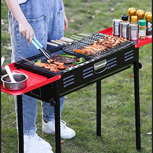 GLJAN Tragbarer Holzkohlegrill, Edelstahl-Faltgrill-Grill, BBQ Raucher-Werkzeug-Kits, for Kochen des Outdoors Camping Wanderung Picknicks (Color : Black, Size : 65 * 30 * 68cm)