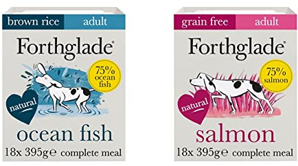 Forthglade Complete Natural Wet Dog Food - Ocean Fish with Brown Rice & Salmon (18 x 395g) Trays - Adult Dog Food 1 Year+