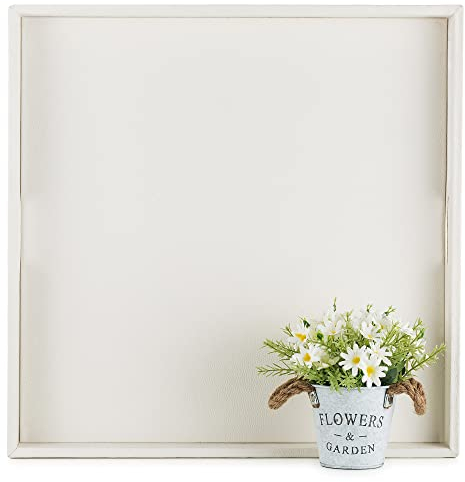 Hanobe Bandeja otomana Cuadrada Grande: Bandeja Blanca Extragrande para Servir otomanas, Bandeja Decorativa Grande de Cuero con Asas para Mesa de café, Sala de Estar, 22 x 22 Pulgadas