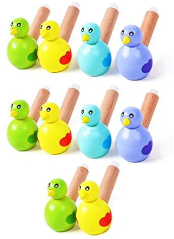 CCHAMP 10 x mehrfarbige Kinder-Holzpfeifen für Gastgeschenke, Vogelpfeife, Spielzeug für Kinder, Holzpfeifen, Party-Horn-Gebläse, Geräuschmacher, Kinder-Partytütenfüller