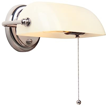 FIRVRE Banquero Lámpara de Pared Blanco Tradicional Europeo Clásico con Pantalla Retro Ajustable e Interruptor Apliques de Cadena Para Dormitorio Pasillo Biblioteca Sala De Estudio