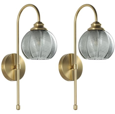 KCO Lighting - Juego de 2 apliques de pared de cristal ahumado vintage de mediados de siglo, juego de 2 apliques de pared modernos de globo de arco largo