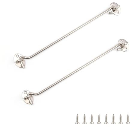 AMONENZ 2 Pezzi 300mm Blocca Finestra Aperta, Argento Gancio Porta, Gancio per Porta con Viti, Chiusura Porta, per Bloccare Finestre, Persiane, Fienili, Porte di Garage e Porte di Capannoni