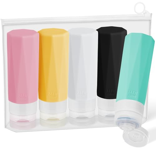 Alyvisun Flaconi da Viaggio 100ml, 5 Pezzi Bottiglie da Viaggio Ricaricabili in Silicone, con Borsa Portaoggetti, Anti-Perdita Contenitori da Viaggio per Liquidi, Shampoo, Lozione