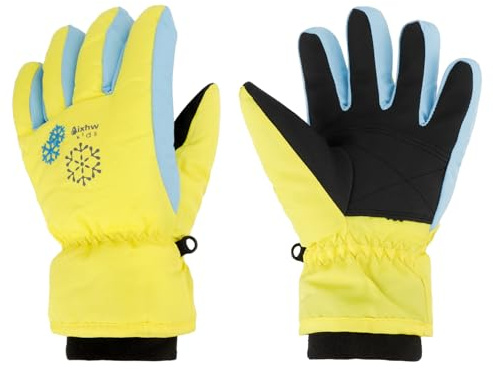 Kids Snow Gloves, Yellow Winter Gloves for Cold Weather XS Size, 3-5 Years Kids Ski Gloves, Snow Gloves for Kids, Kids Gloves Winter, Snowboard Gloves for Kids for Outdoor, Boys Winter Gloves for Kids