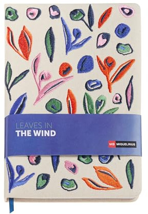 Miquelrius - Cuaderno de notas A5 (148 x 210 mm), Cuaderno A5 con 80 hojas punteadas de 80 g/m², Papel blanco, Cuaderno A5 puntos con tapa de cartón forrado en tela y bordado, Papelería bonita