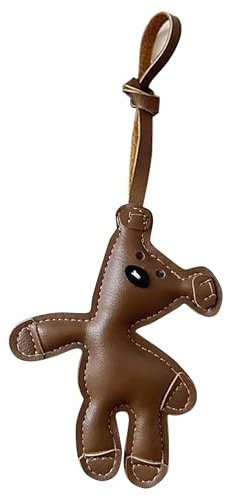 Yamobi Schlüsselanhänger Bär, Niedlicher Taschenanhänger Lustig, Glücksbringer Anhänger Aus PU-Leder Für Taschen, Schlüssel, Kinder Und Damen (Braun, 7,5 x 11,5 cm)