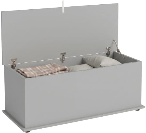 HOMCOM Storage Chest Large 113L Blanket Box 100x40x40cm, Grey | Shoe Bench with Safety Hinged Lid, Storage Trunk, Bed End Bench, Bedroom, Hallway, Living Room, Playroom