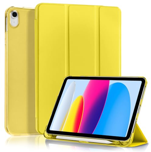 4UBonLife Funda para iPad (A16) 11ª Generación 2025 11 Pulgadas, iPad 10ª Generación 10,9 2022 con Portalápiz, Carcasa Protectora Delgada Ligera con Cubierta Trasera Rígida Translúcida, Amarillo