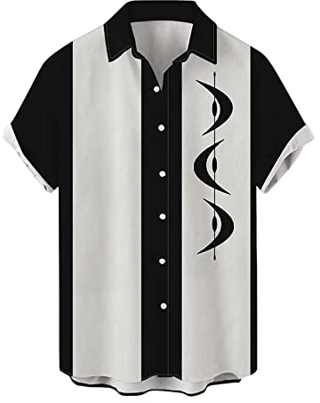 Män vintage bowling skjorta 1950-talet retro rockabilly stil kortärmad button down musik Hawaiiska skjortor ledig kortärmad knappslå kontrasterande skjorta färgblock kubanska skjortor, #39, XL