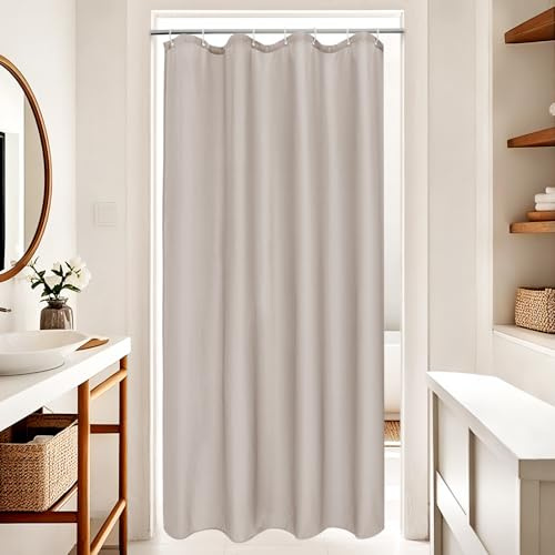 EurCross Duschvorhang 100x200 Schmaler Wasserdicht Duschvorhänge aus Textil Stoff, Sandfarben Kleiner Anti-Schimmel Waschbar Schnell Trocknend Badevorhang mit 7 Ringen