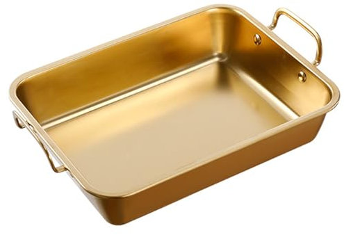 Cookware,Roasting Pan with Double Handle Stainless Steel Rectangular Fish Baking Tray Sheet Turkey Roaster Pan(Gold,30 cm)