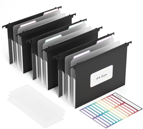 ThinkTex 3er Pack Hängemappen A4 Stabil, 12cm Breit Erweiterbare Hängeregister mit Versenkbaren Haken, Große Kapazität Hängeordner (Schwarz)