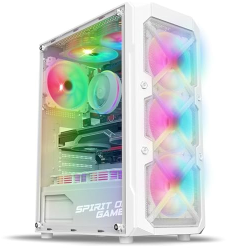 Spirit of Gamer – Rebel XT, caja para PC Gaming ATX/mATX/ITX, 4 ventiladores ARGB de 120 mm, vidrio templado, soporte Watercooling 240 mm, almacenamiento modular SSD/HDD, torre robusta con