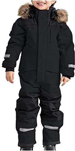 Toddler Snow Suit Kids One Piece Snowsuits Girls Boys Winter Waterproof Windproof Overalls Outdoor Ski Snowboard Bibs Utility Thermal Ski Overalls Black 10-11 Years