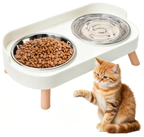 2 styck Kattskål, Förhöjd Rostfritt Stål Kattskålar med Sprutskydd Dubbel Matskål Katt med Ständer, Foderskål Vattenskål Set för Katter och Små Hundar
