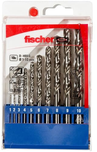 fischer Juego de brocas para metal, 1-10 mm de diámetro, diferentes tamaños, herramienta para taladrar en metal y no metal, 10 unidades