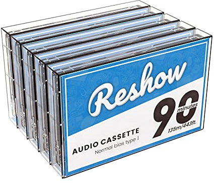 Reshow Cassettes Audio à Faible Bruit et Haute Sortie, boîte Vide de 90 Minutes avec étui Transparent en Plastique Individuel, idéal pour l'enregistrement Quotidien (Lot de 5)