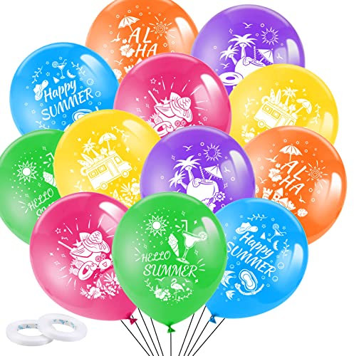 DPKOW 37 st sommar Aloha ballonger dekorationer, sommar Hawaii latexballonger helium eller luftstöd, färgglada partyballonger för Hawaiian tropisk Luau partydekorationer
