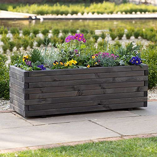 Primrose Pine Raised Flower Bed Trough Outdoor Planter in Grey XL 140cm x 40cm (55.5in x 15.75in)