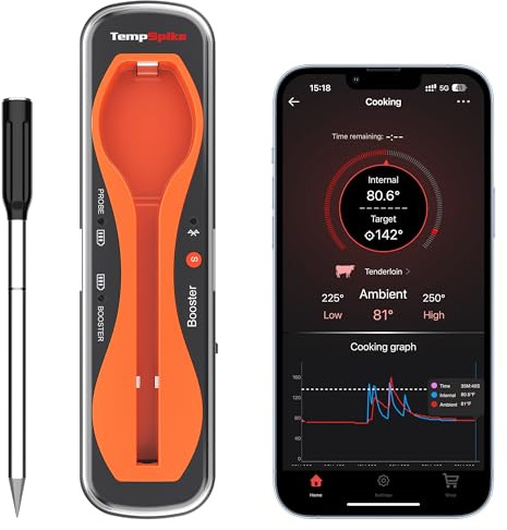 ThermoPro TempSpike 500 ft Wireless Meat Thermometer Digital, Bluetooth Meat Thermometer Wrieless for Beef Lamb Chicken Turkey, Smoker Acccessories for Rotisserie Sous Vide BBQ Oven Air Fryer