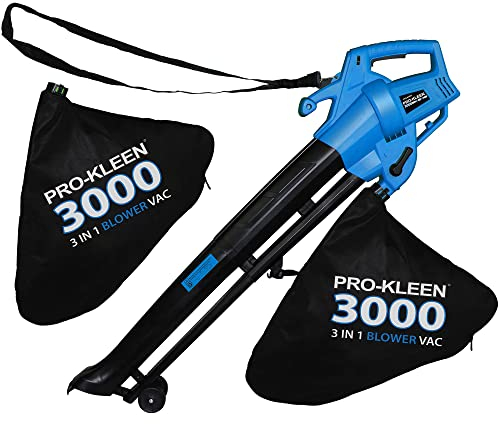 Pro-Kleen Garden Leaf Blower And Vacuum - 3000W - Also Shreds Mulches And Rakes, 6 Variable Speeds, 10m Power Cable, UK Plug, 2 x 35L Large Collection Bags, 10:1 Mulching Shredding Ratio, Lightweight