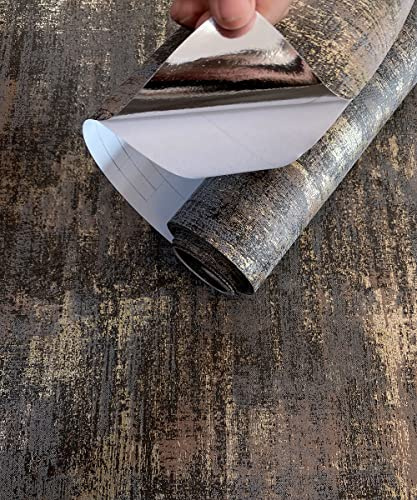 AMINAH DECO Peel and Stick Wallpaper Industrial Textured Metallic Wallpaper Self Adhesive Distressed Wall Paper Roll, 20.8'' X 236.0'', Charcoal & Gold