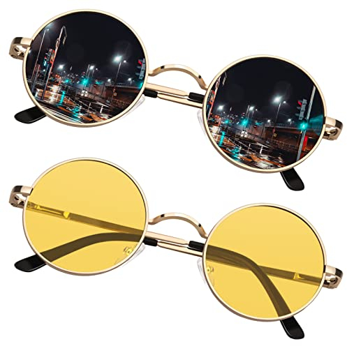 Sonnenbrille Herren Polarisiert Retro Rund 70er Kleine Größe Hippie Brille Damen 100% UV-Schutz Cat 3 CE