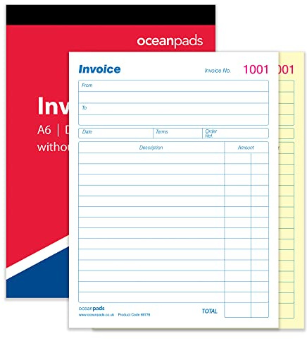 Small A6 Invoice Book Without VAT – 2-Part Duplicate NCR Carbonless – 105 x 148mm – Ocean Pads (70253)